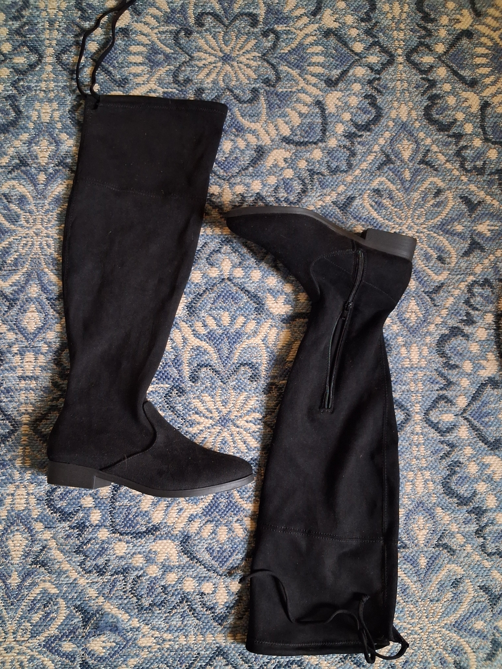 Time and Tru Black Over-the-Knee Stretch Boots with Tie Detail